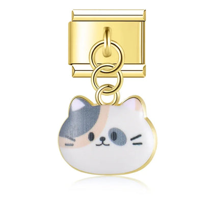 The Whimsical Gold Enamel Cat Dangle Charm in Gold