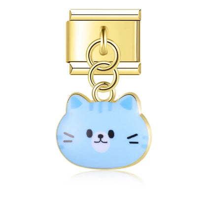 The Whimsical Gold Enamel Cat Dangle Charm in Gold