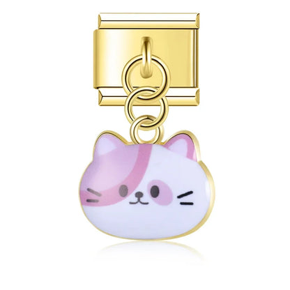 The Whimsical Gold Enamel Cat Dangle Charm in Gold