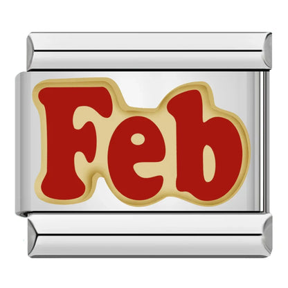 Red Birth Month Cursive Italian Charms Jan–Dec — Bold Red Script Oval Bracelet Links