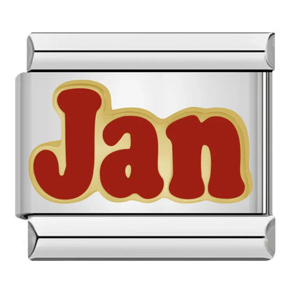 Red Birth Month Cursive Italian Charms Jan–Dec — Bold Red Script Oval Bracelet Links