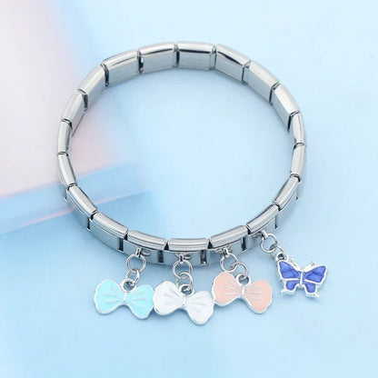 Colourful Butterfly & Bowknot Dangle Italian Charms — Pastel Butterfly & Bow Dangle Links