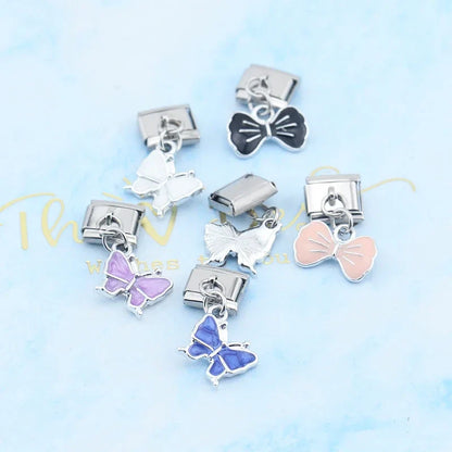Colourful Butterfly & Bowknot Dangle Italian Charms — Pastel Butterfly & Bow Dangle Links