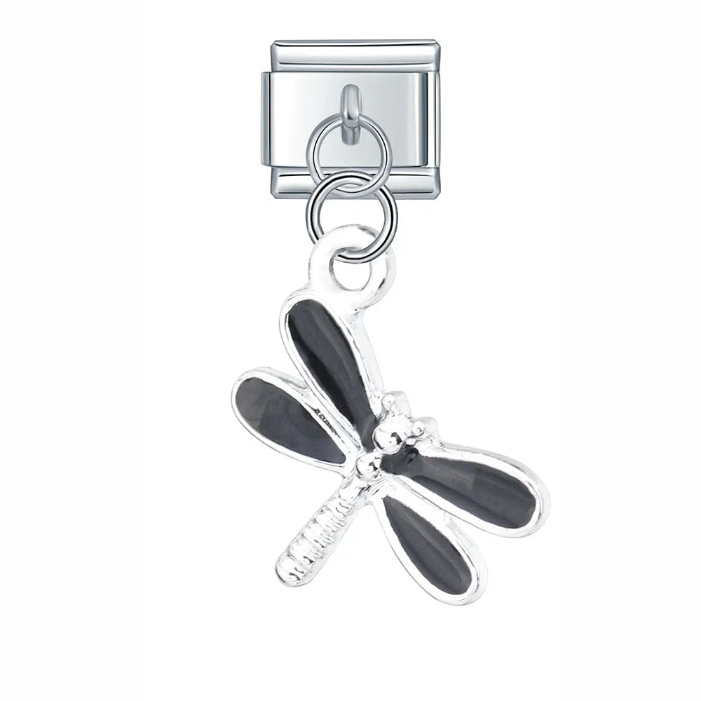 The Enamel Dragonfly & Butterfly Dangle Charm in Silver