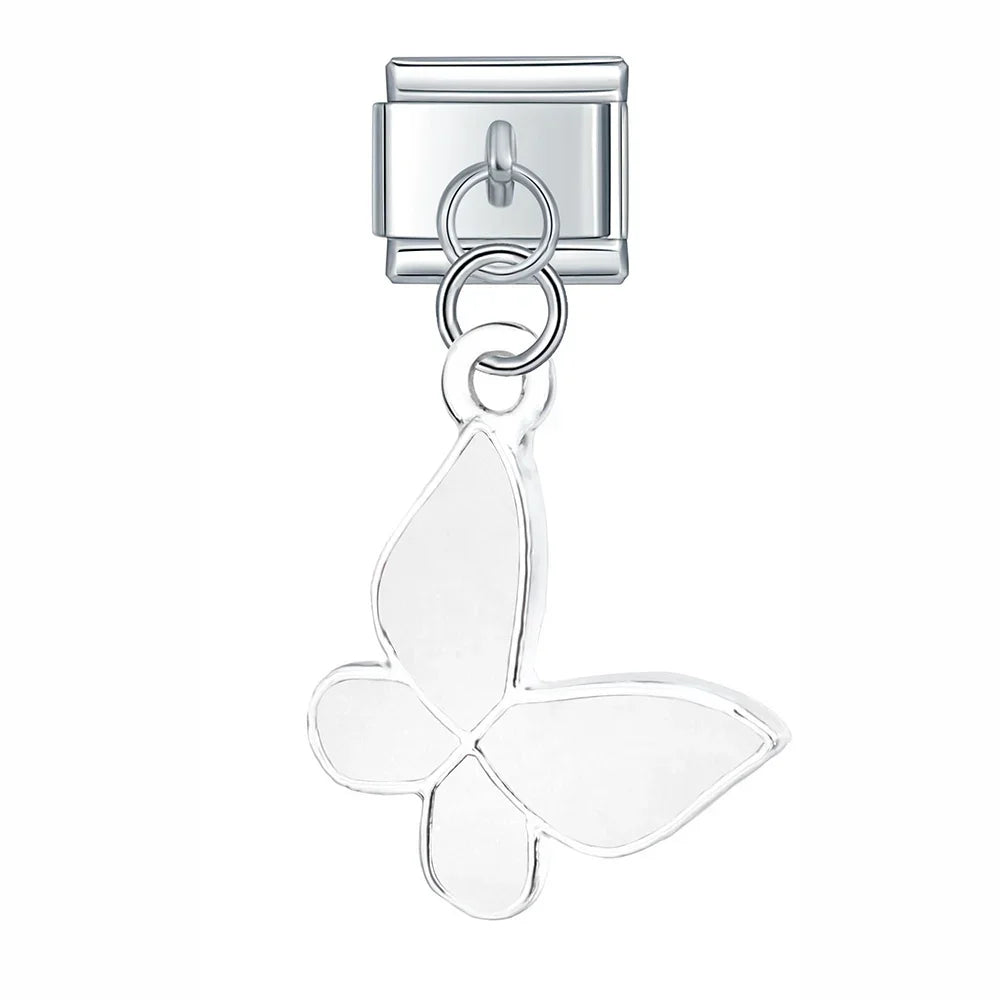 The Enamel Dragonfly & Butterfly Dangle Charm in Silver