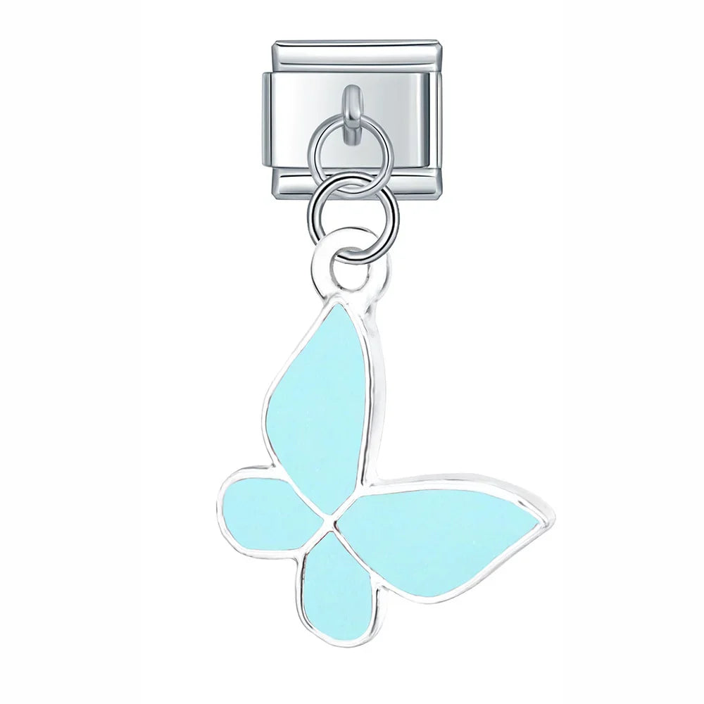 The Enamel Dragonfly & Butterfly Dangle Charm in Silver