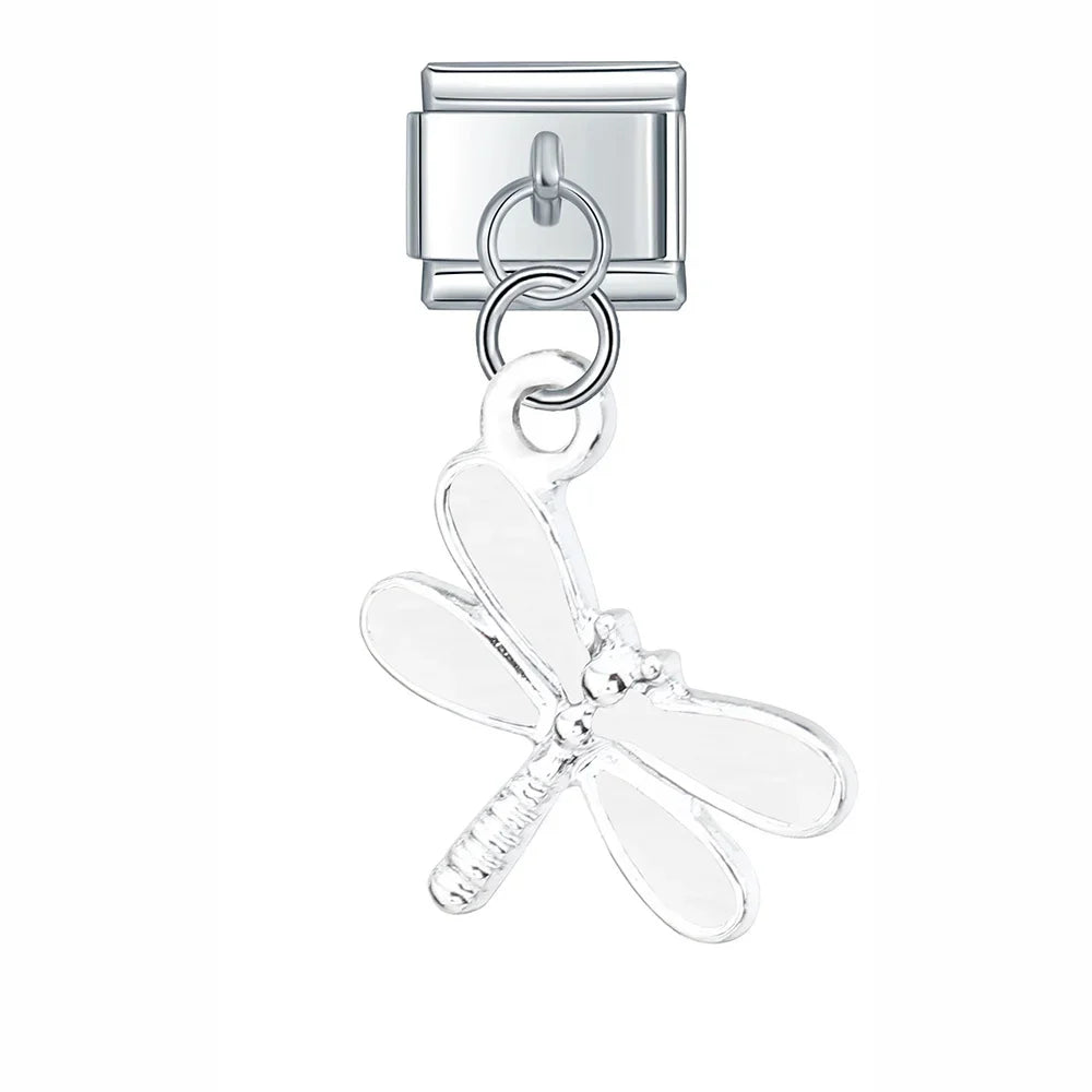 The Enamel Dragonfly & Butterfly Dangle Charm in Silver