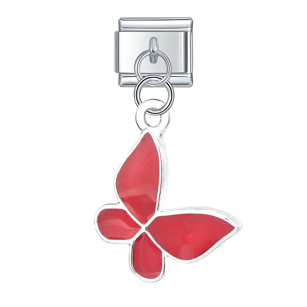 The Enamel Dragonfly & Butterfly Dangle Charm in Silver