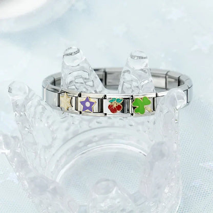 Glaze Italian Charms — Stars, Rose Bouquet, Cherries, Daisy, Purple Star, Clover & Snowflakes