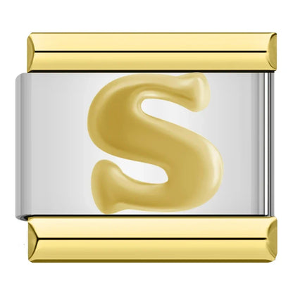 Gold & Silver Letter Initial Italian Charms A–Z — Classic Script Font Bracelet Links