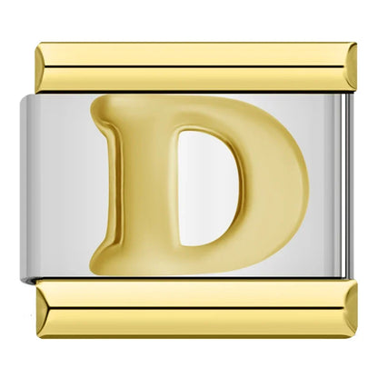 Gold & Silver Letter Initial Italian Charms A–Z — Classic Script Font Bracelet Links