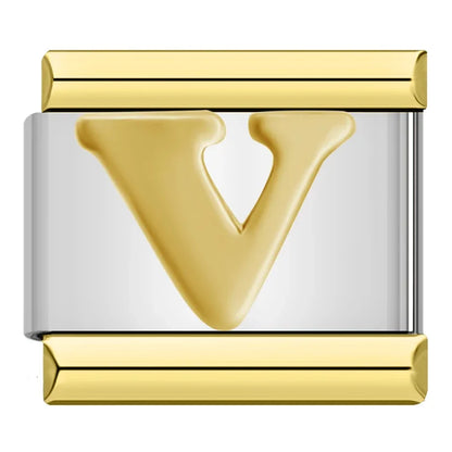 Gold & Silver Letter Initial Italian Charms A–Z — Classic Script Font Bracelet Links