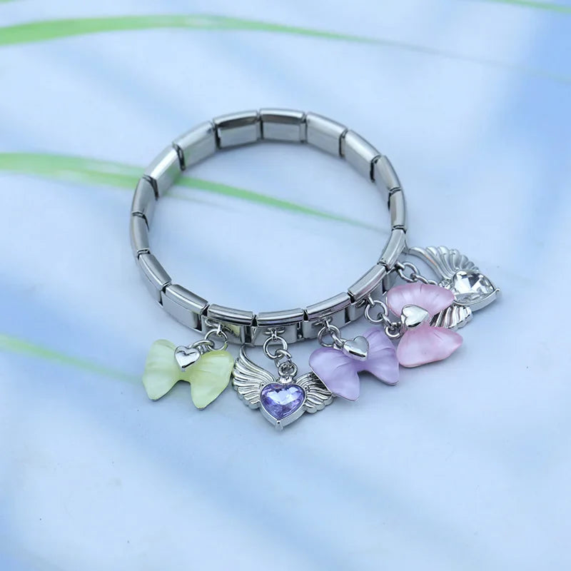 Bow Knot Angel Wings Shiny silver charms