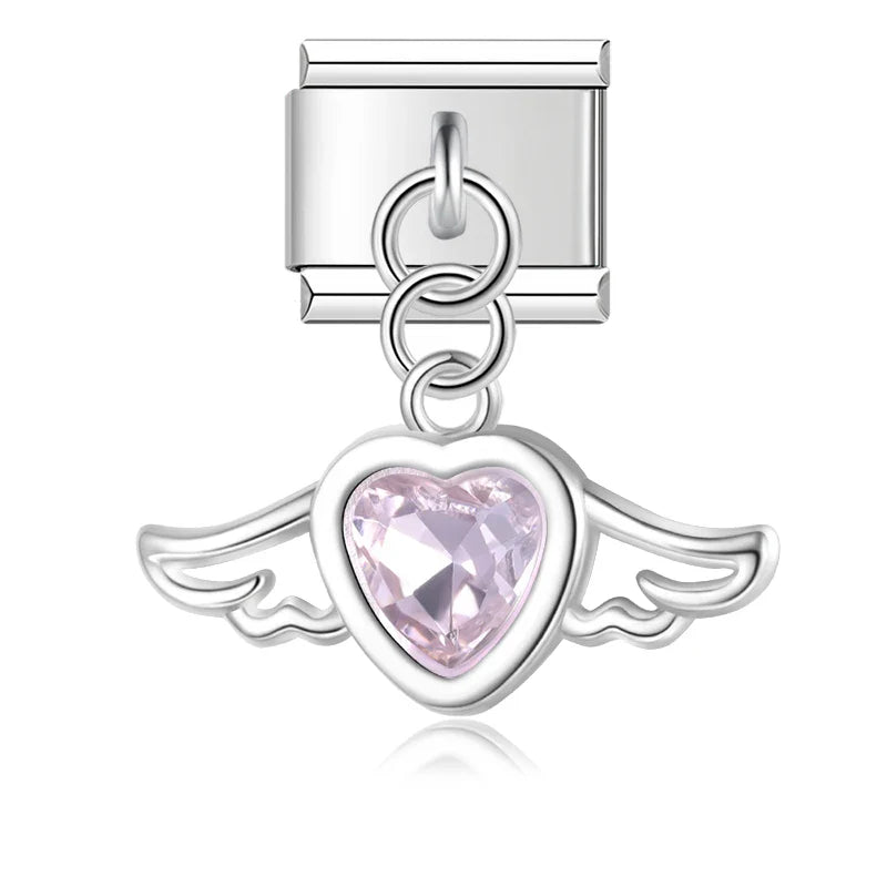 Bow Knot Angel Wings Shiny silver charms