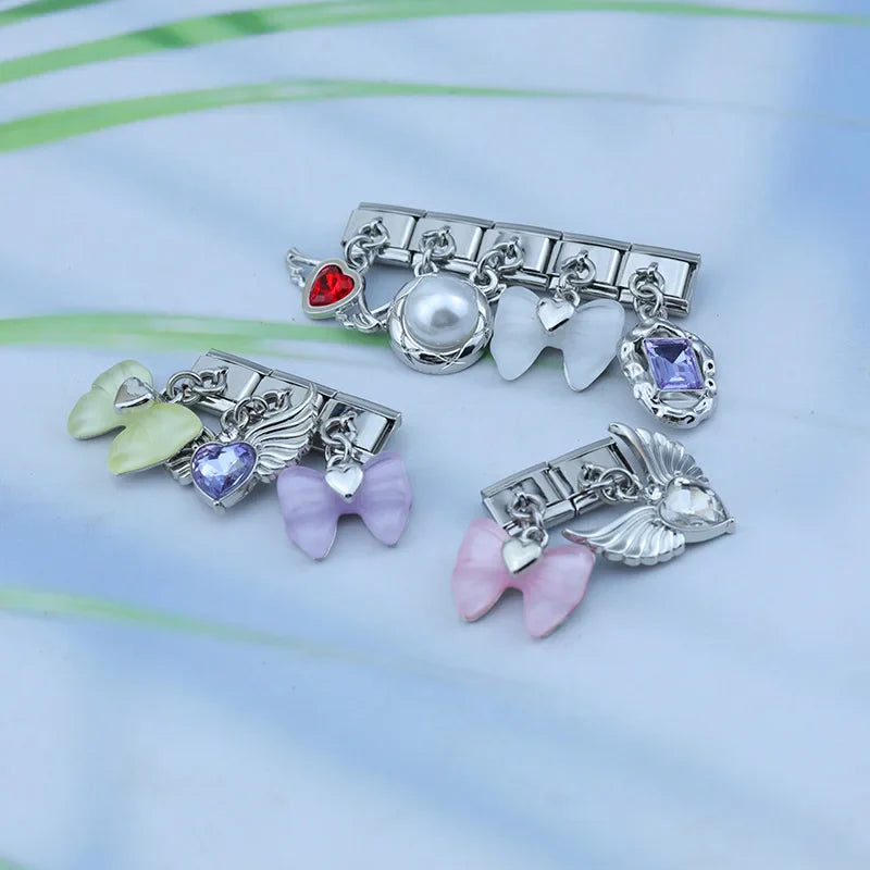 Bow Knot Angel Wings Shiny silver charms