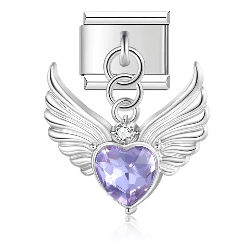 Bow Knot Angel Wings Shiny silver charms