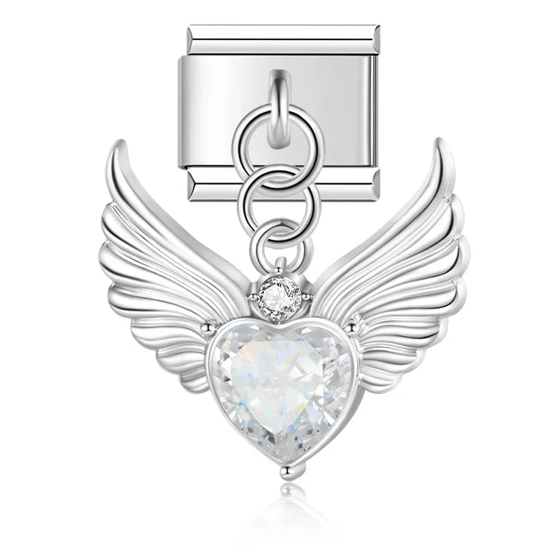 Bow Knot Angel Wings Shiny silver charms