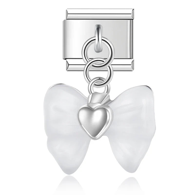 Bow Knot Angel Wings Shiny silver charms