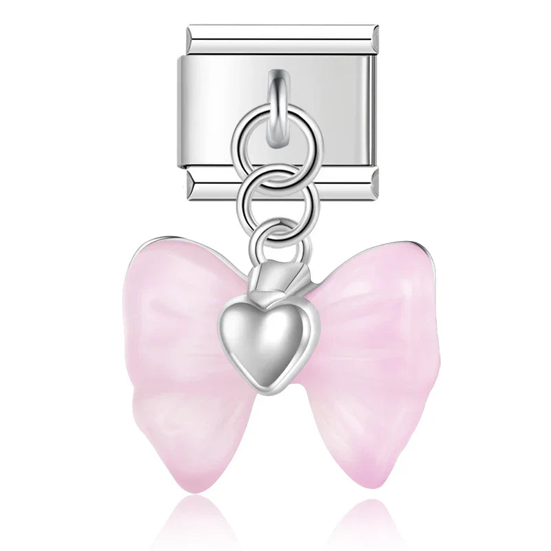 Bow Knot Angel Wings Shiny silver charms