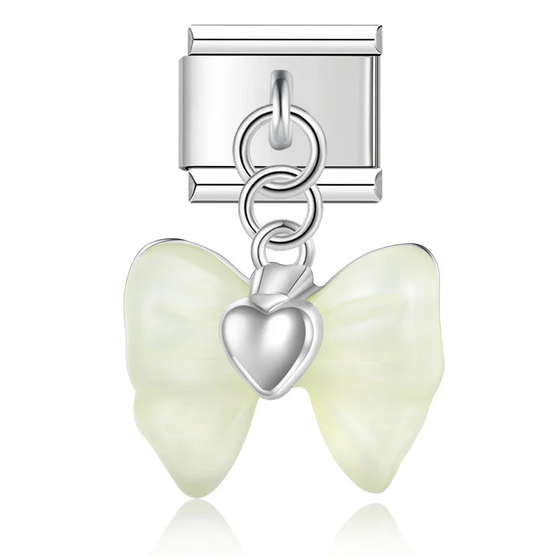 Bow Knot Angel Wings Shiny silver charms