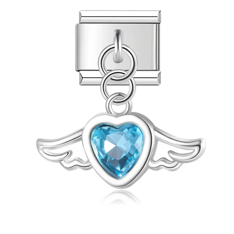 Bow Knot Angel Wings Shiny silver charms