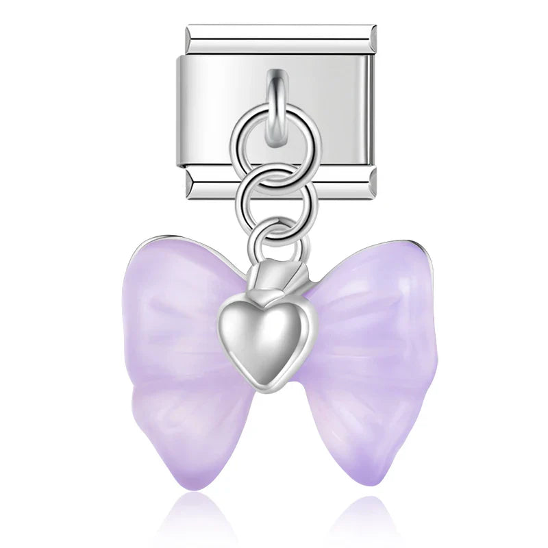 Bow Knot Angel Wings Shiny silver charms