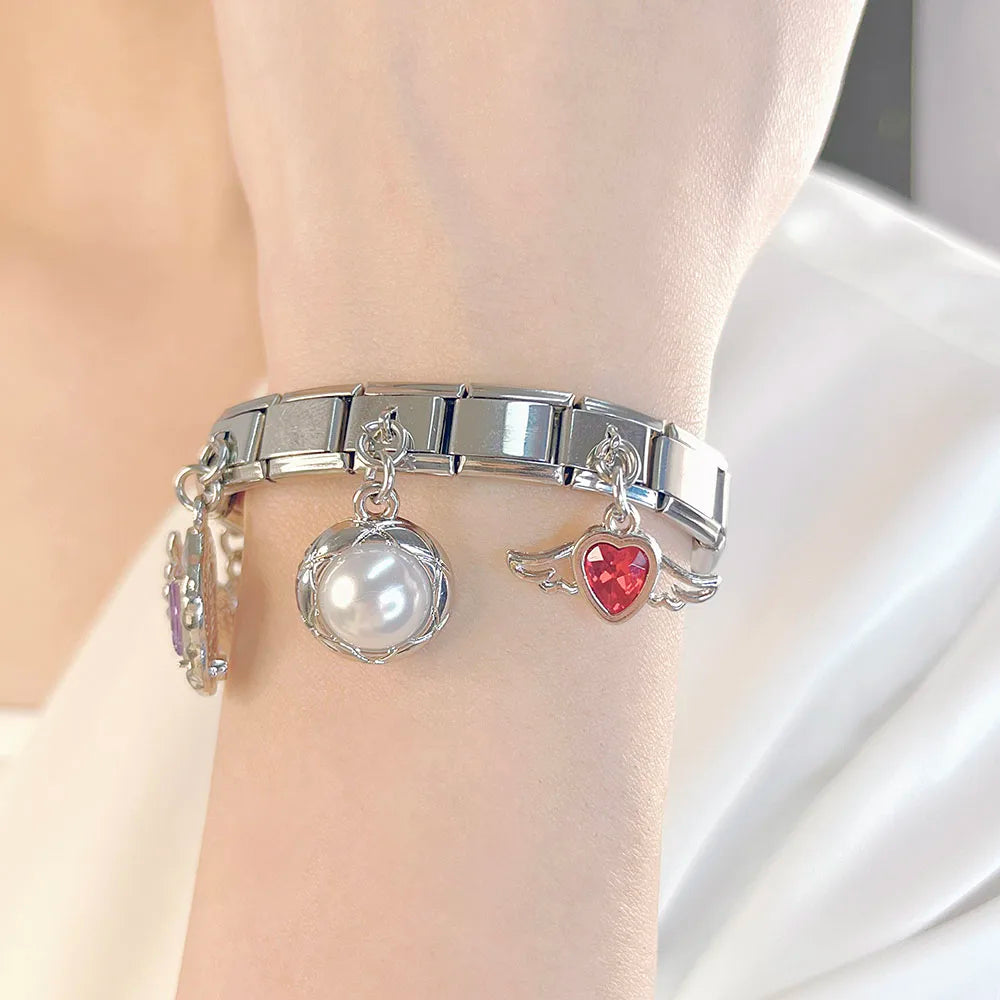 Bow Knot Angel Wings Shiny silver charms
