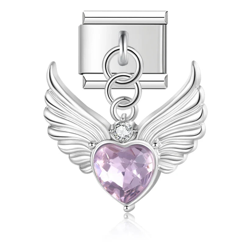 Bow Knot Angel Wings Shiny silver charms