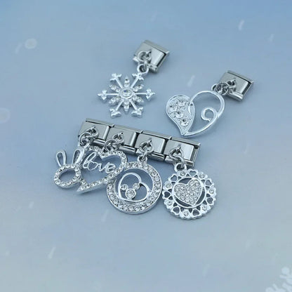 Heart & Cherry CZ Dangle Italian Charms (Silver)