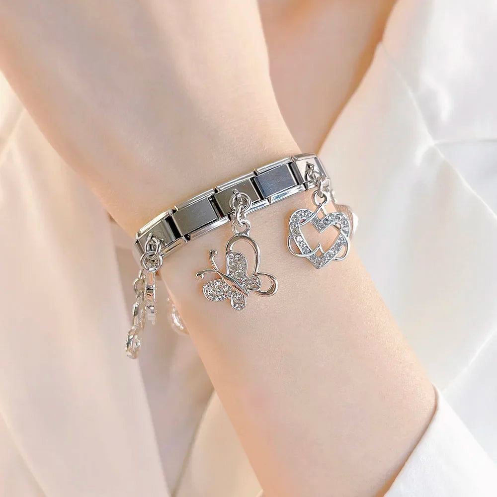 Romantic Heart Cherry Shiny silver charms