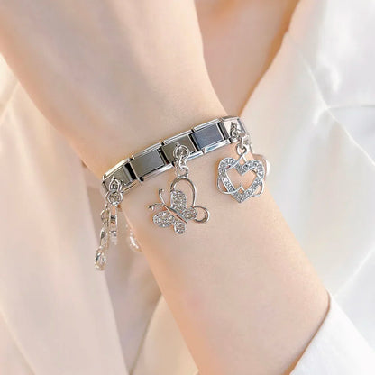 Heart & Cherry CZ Dangle Italian Charms (Silver)