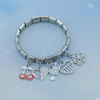 Heart & Cherry CZ Dangle Italian Charms (Silver)