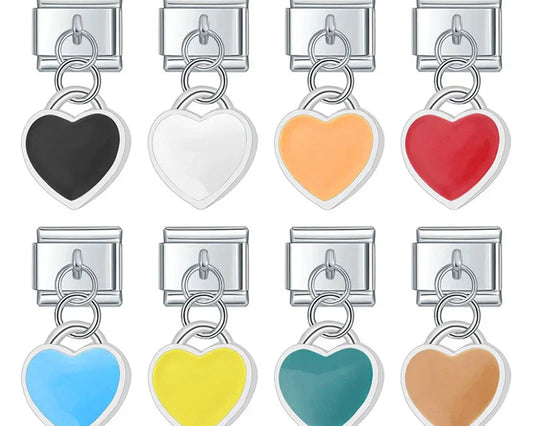 colorful heart designs dangle charms silver