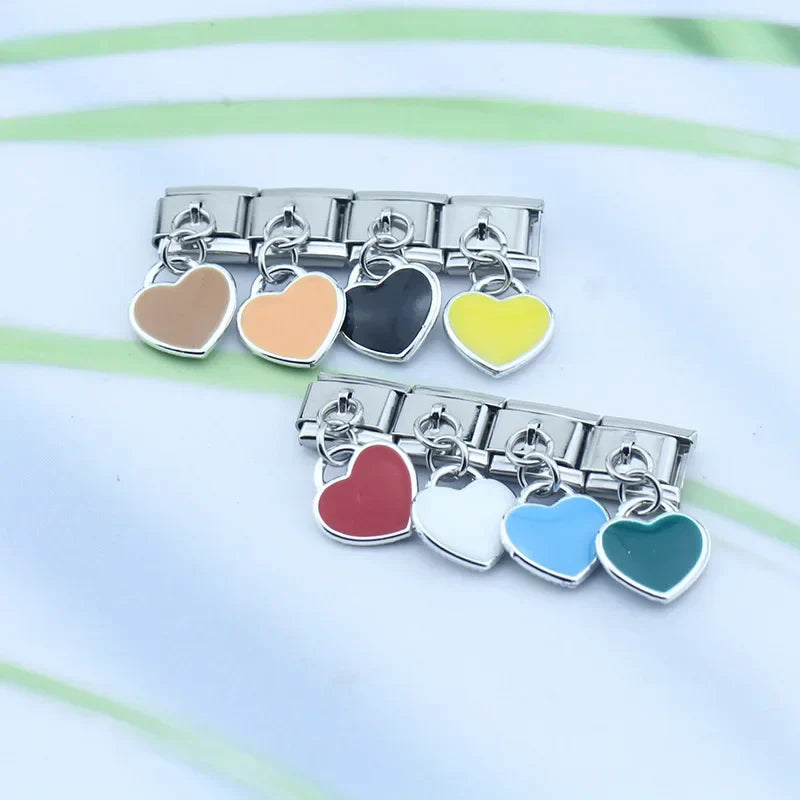 colorful heart designs dangle charms silver