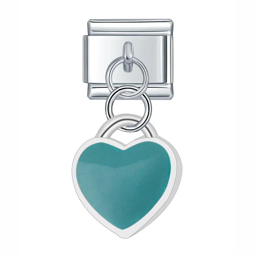 colorful heart designs dangle charms silver