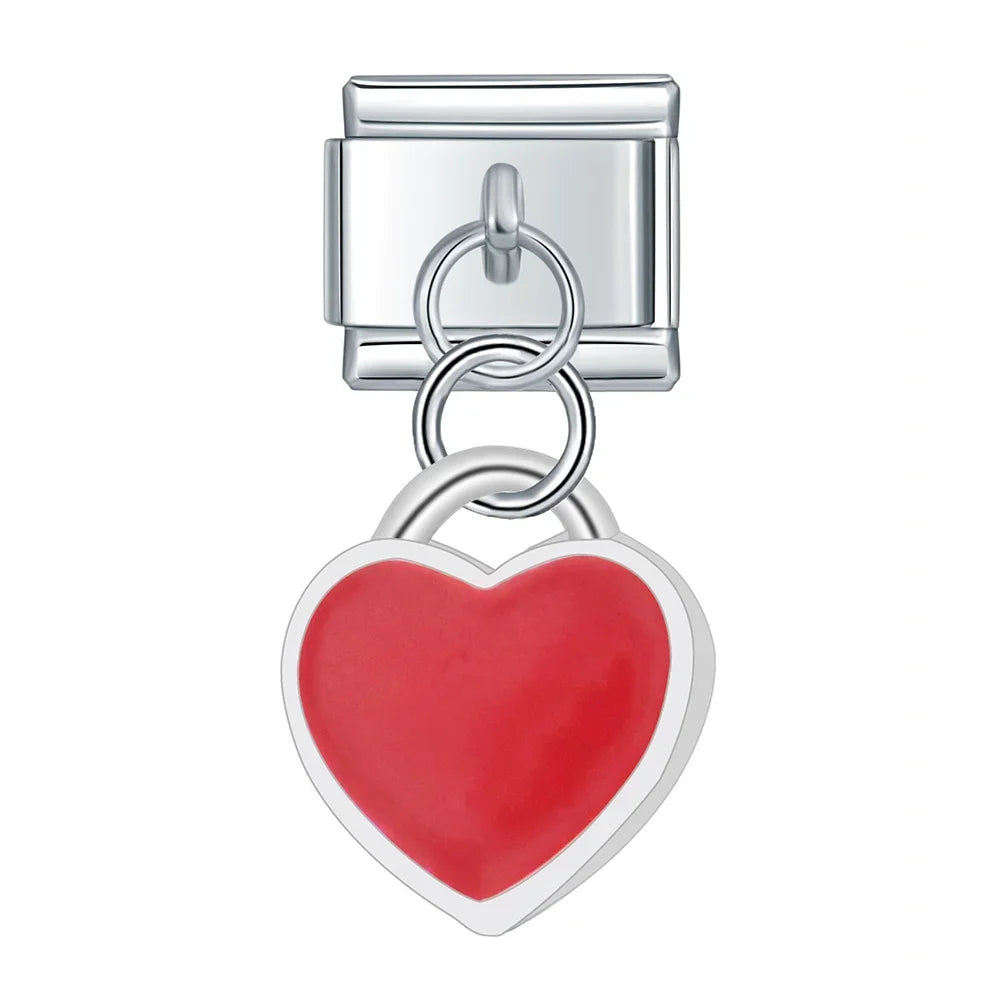 colorful heart designs dangle charms silver