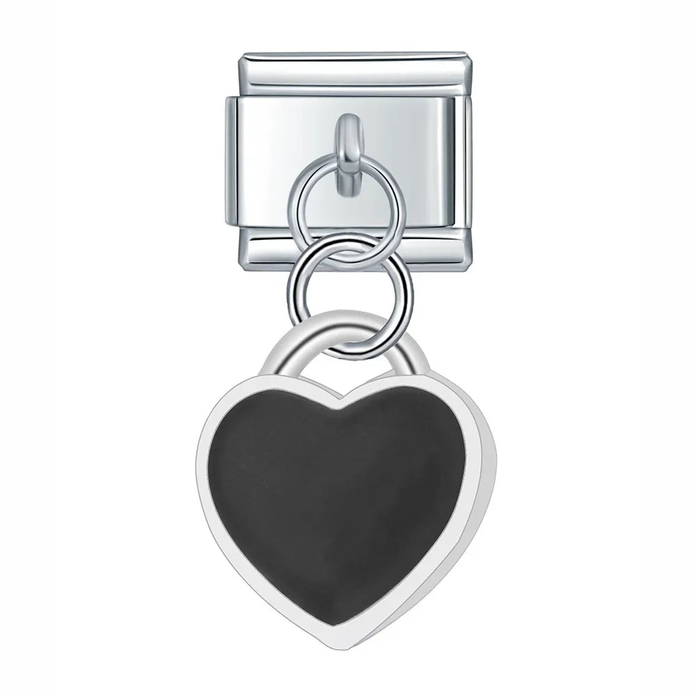 colorful heart designs dangle charms silver