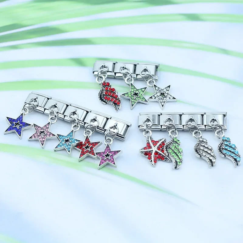 Star Key Cat Wing Starfish dangle charms silver