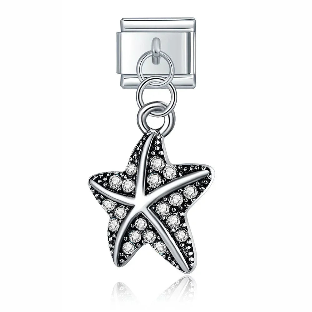 Star Key Cat Wing Starfish dangle charms silver