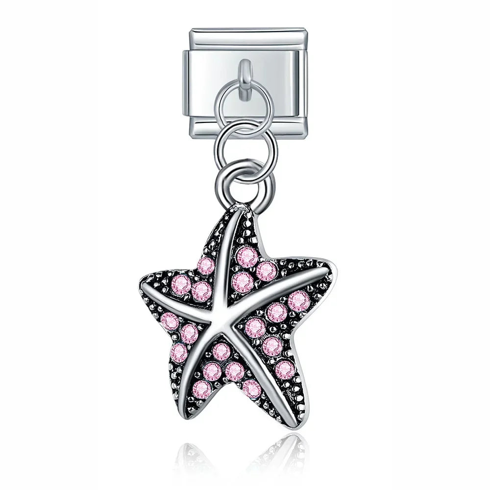 Star Key Cat Wing Starfish dangle charms silver