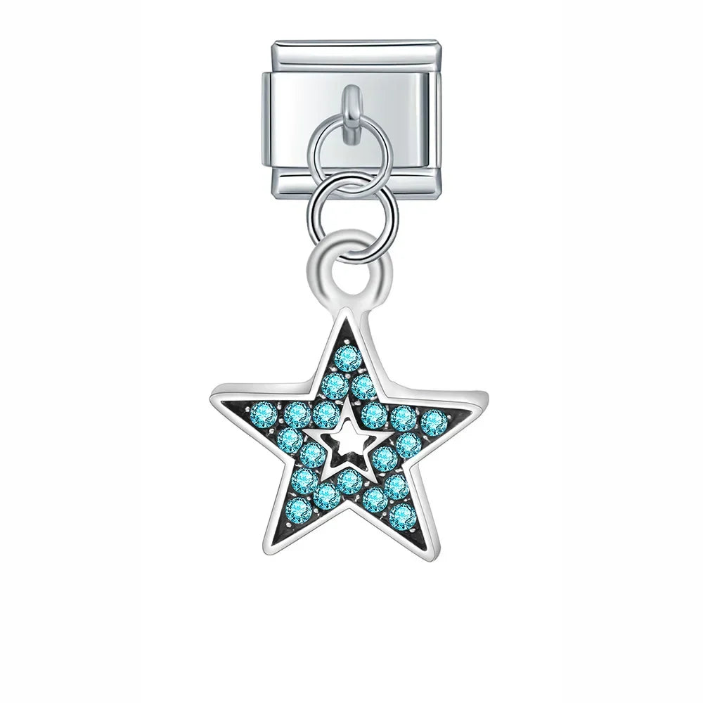 Star Key Cat Wing Starfish dangle charms silver