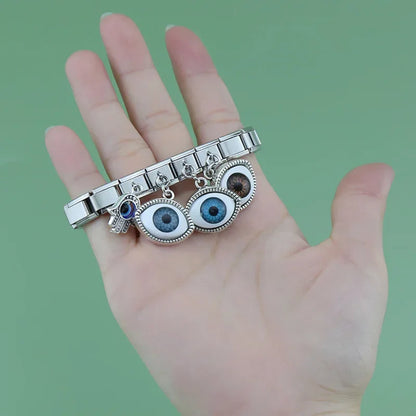Evil Eye & Hamsa Palm Pendant Italian Charms – Gold & Silver 9mm Bracelet Links