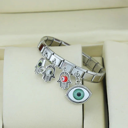 Evil Eye & Hamsa Palm Pendant Italian Charms – Gold & Silver 9mm Bracelet Links
