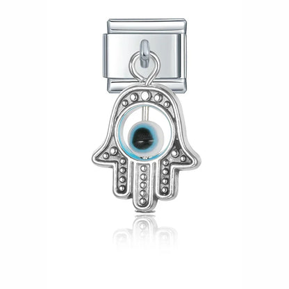 Evil Eye & Hamsa Palm Pendant Italian Charms – Gold & Silver 9mm Bracelet Links