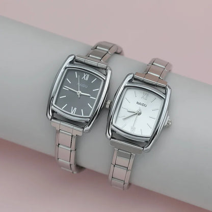 Classic Silver Soft Rectangle Watch with Roman Numerals — Elegant Italian Charm Watch Bracelet