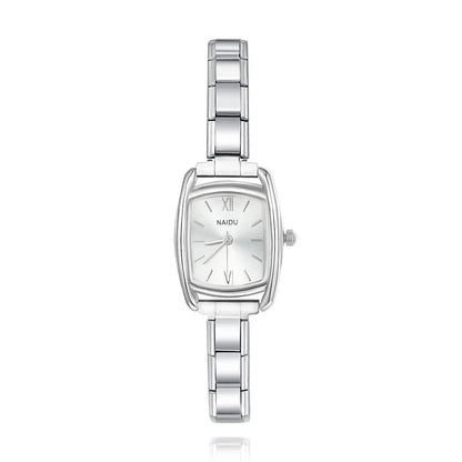 Classic Silver Soft Rectangle Watch with Roman Numerals — Elegant Italian Charm Watch Bracelet