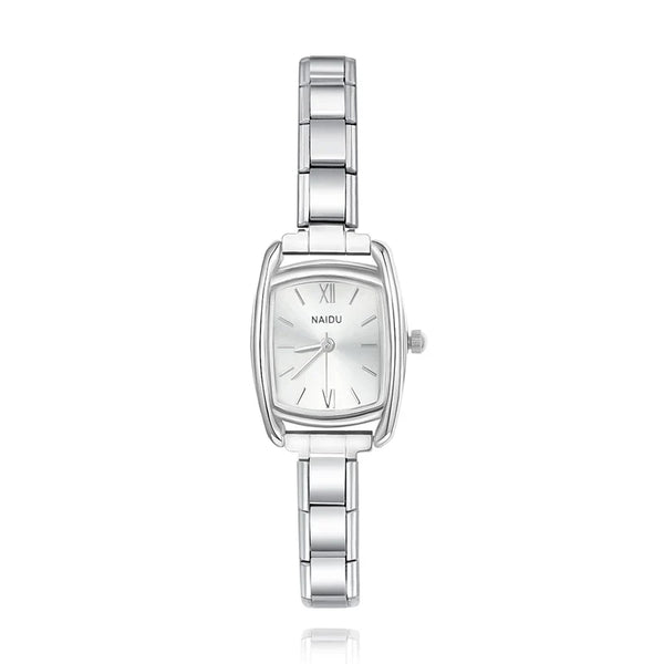 Classic Silver Soft Rectangle Watch with Roman Numerals — Elegant Italian Charm Watch Bracelet
