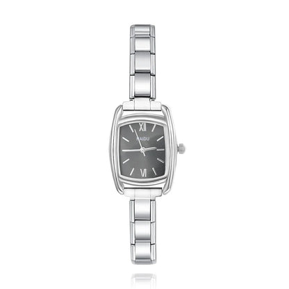 Classic Silver Soft Rectangle Watch with Roman Numerals — Elegant Italian Charm Watch Bracelet