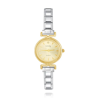 Elegant Round Watch with Crystal Detail — Sparkling Italian Charm Watch Bracelet