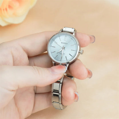 Elegant Round Watch — Blue, Pink, Black & White Dial Italian Charm Watch Bracelet
